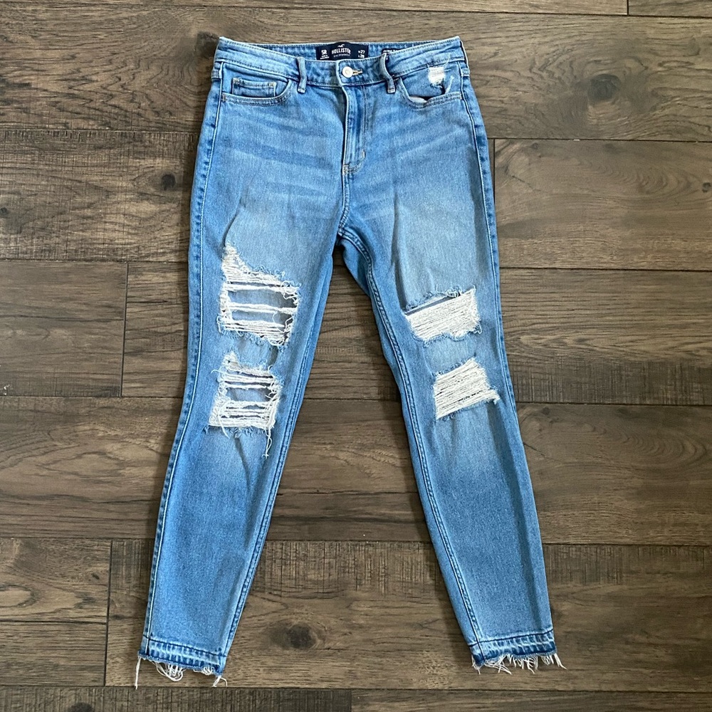 Hollister High Rise Skinny Crop Distressed Jeans